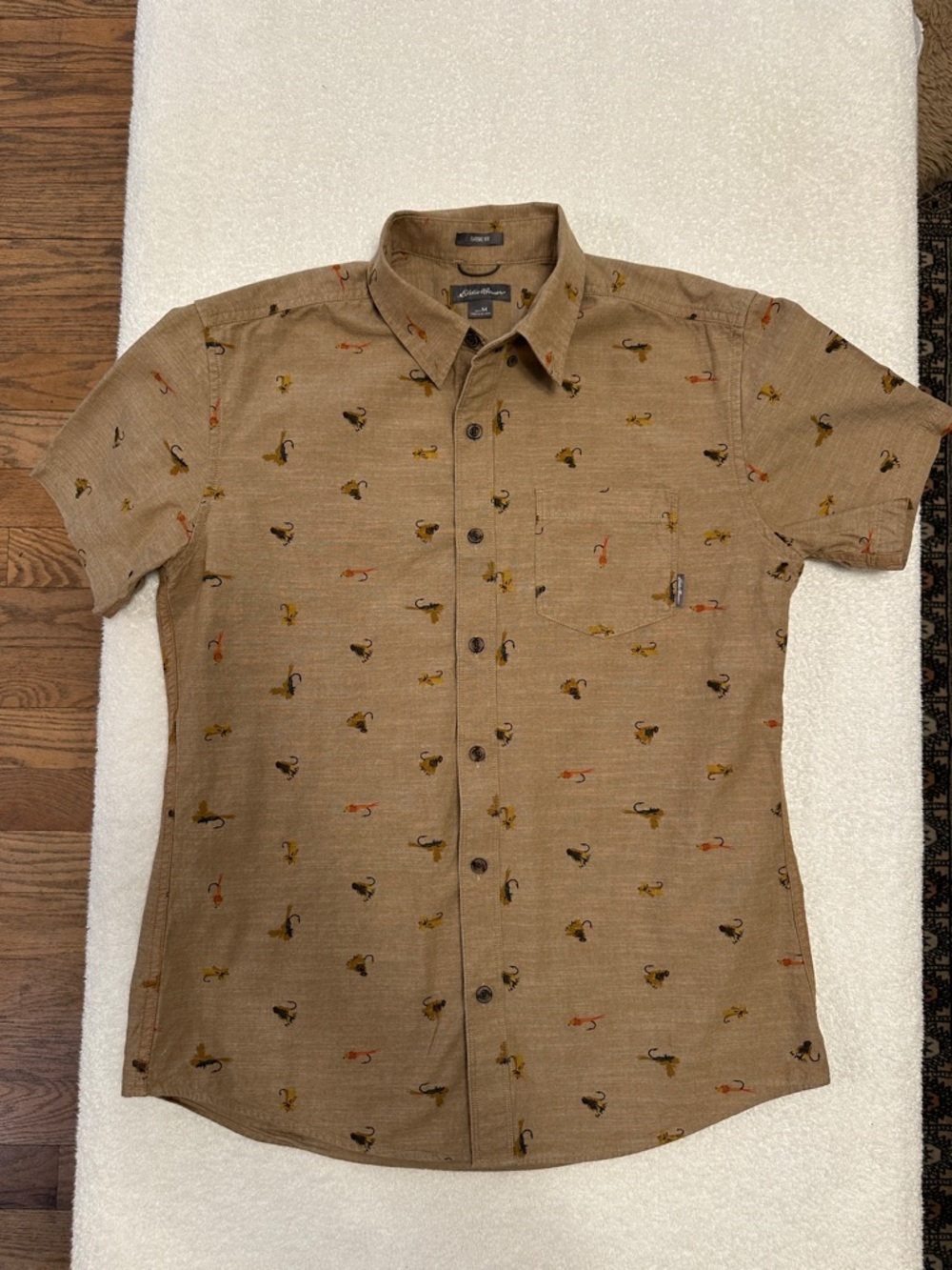 Eddie Bauer Tan Fly FishingShort-Sleeve Button-Down Shirt Men M